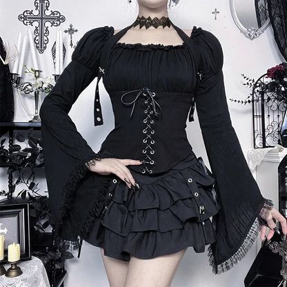 Women's Gothic Bell-Sleeve Halter Top