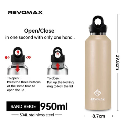 RevoMax-Double Wall Insulated Water Bottle, Outdoor Travel Sports Bottles, Stainless Steel Thermos for Tea, Thermal Cup, 600ml