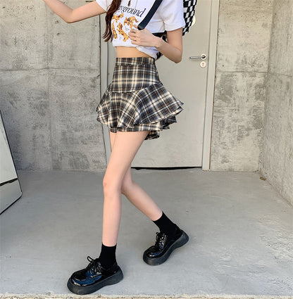 Women's Y2K Plaid Ruffle Skort
