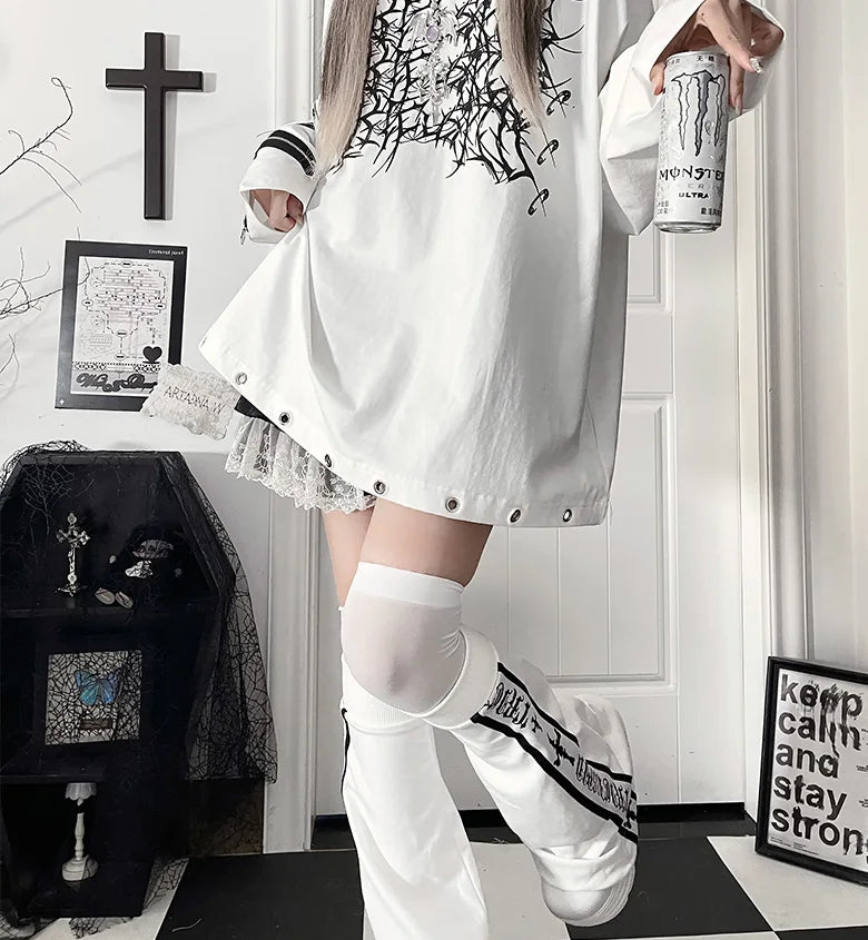 Original Print Subculture Dark Loose Long Sleeve Pure Cotton T-Shirt Japanese Punk Gothic Long Sleeve Round Neck Cool Girl Top