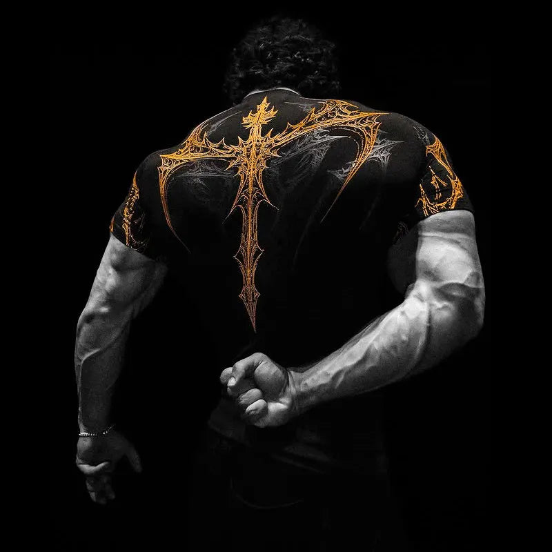 Gothic Battle Axe Short Sleeved Men's Quick Drying Stretch Fitness Suit For Summer Sports With Tight Compression Cuffs T-shirt
