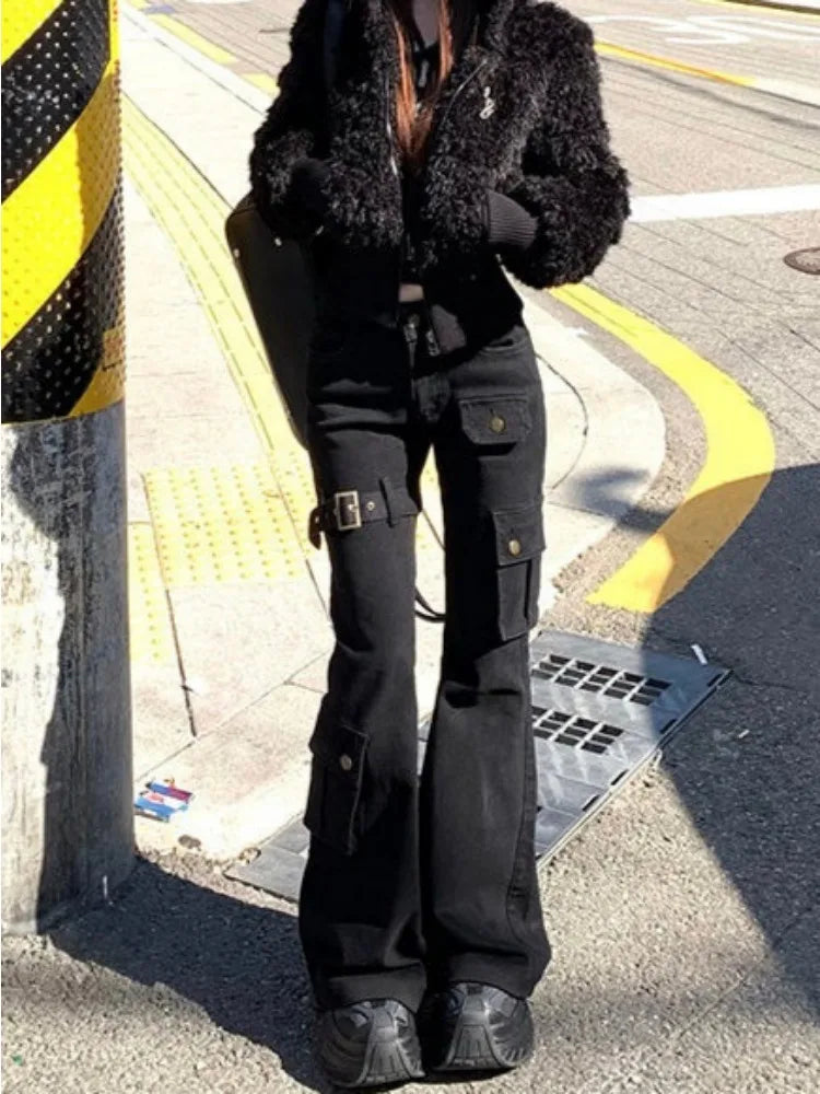 Aesthetic Dark Style Street Y2K Slim Fit Jeans Women's Vintage Sheath Gothic Pants High Waisted Hotsweet Black Denim Trouser