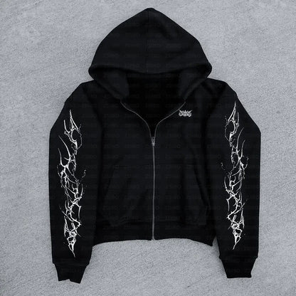 2025 new European and American retro punk complex design printed zipper cardigan hoodie trousers sweatpants suit street wear