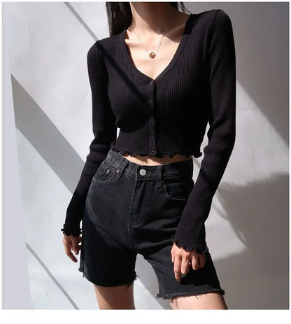 Women's Y2K V-Neck Knit Crop Top