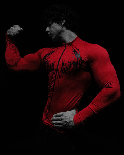 FULL ZIP Men's Gothic Compression Long Sleeve FULL ZIP Sports Shirt Workout Tops Gym Compression Breathable High Stretch