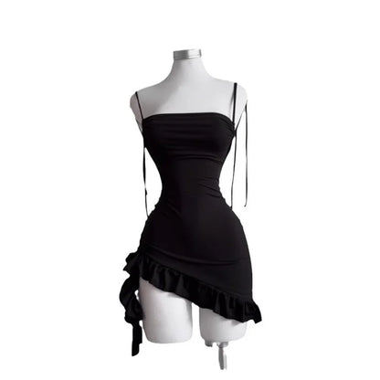 Women's Black Lace-Up Backless Mini Dress