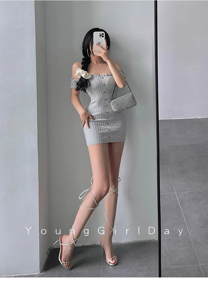 Women's One-Shoulder Knit Mini Dress