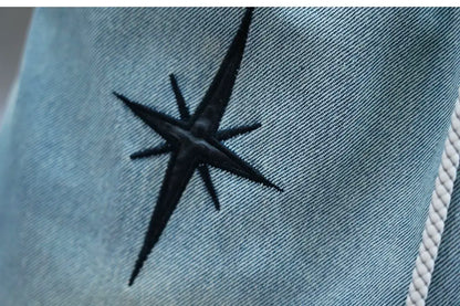 American high-street letter embroidered washed denim jeans fashion loose-fitting jogger harem pants slim-fit casual pants