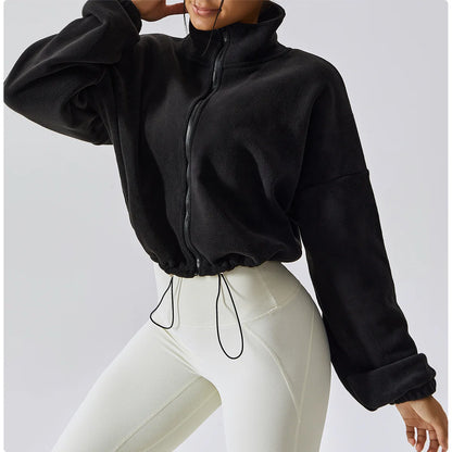 Apex Ritual Women's Fleece Zip Hoodie – Cropped Stand-Collar Training Jacket