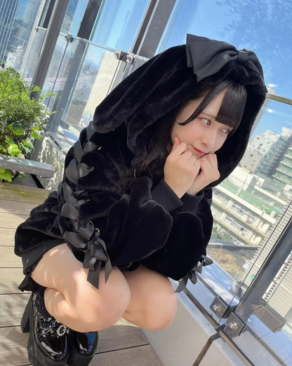 High Quality Japanese Winter New Sweet Cute Mine Cute Rabbit Ear Plush Cotton Coat Jacket Girl Lolita Fur Coats Women Parkas