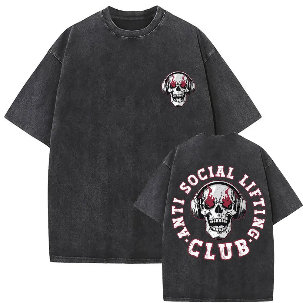 Apex Ritual – Anti Social Lifting Club スケルトン ジム ポンプ カバー Tシャツ – 面白いヴィンテージ ボディービル Tシャツ