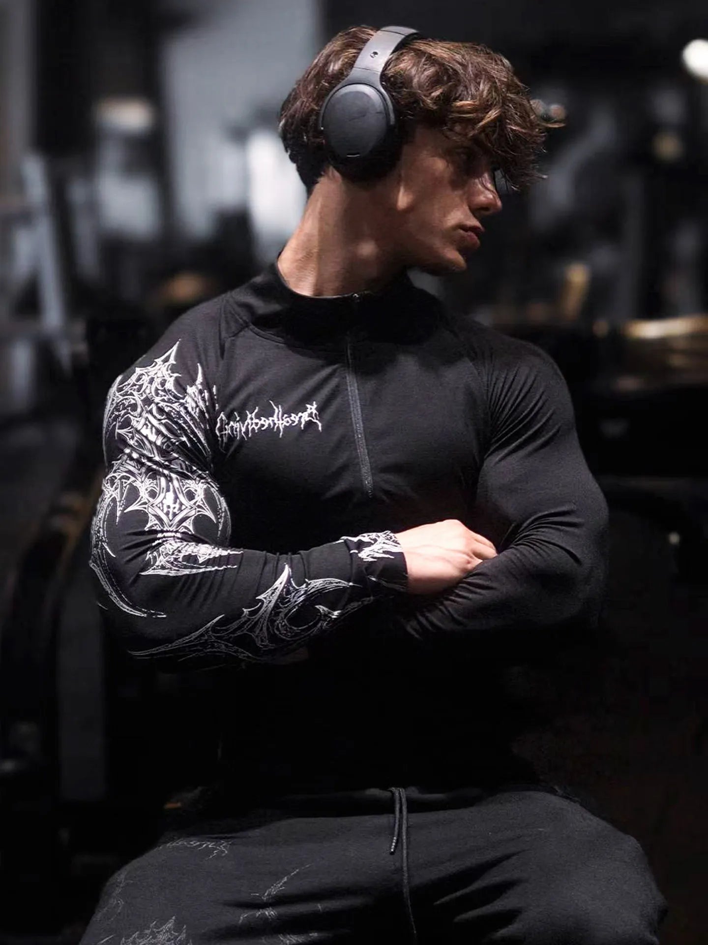 Dark Quick Drying Autumn And Winter Training Long Sleeved Men's Zipper Fitness Clothes, Sports Tight Fitting Clothes