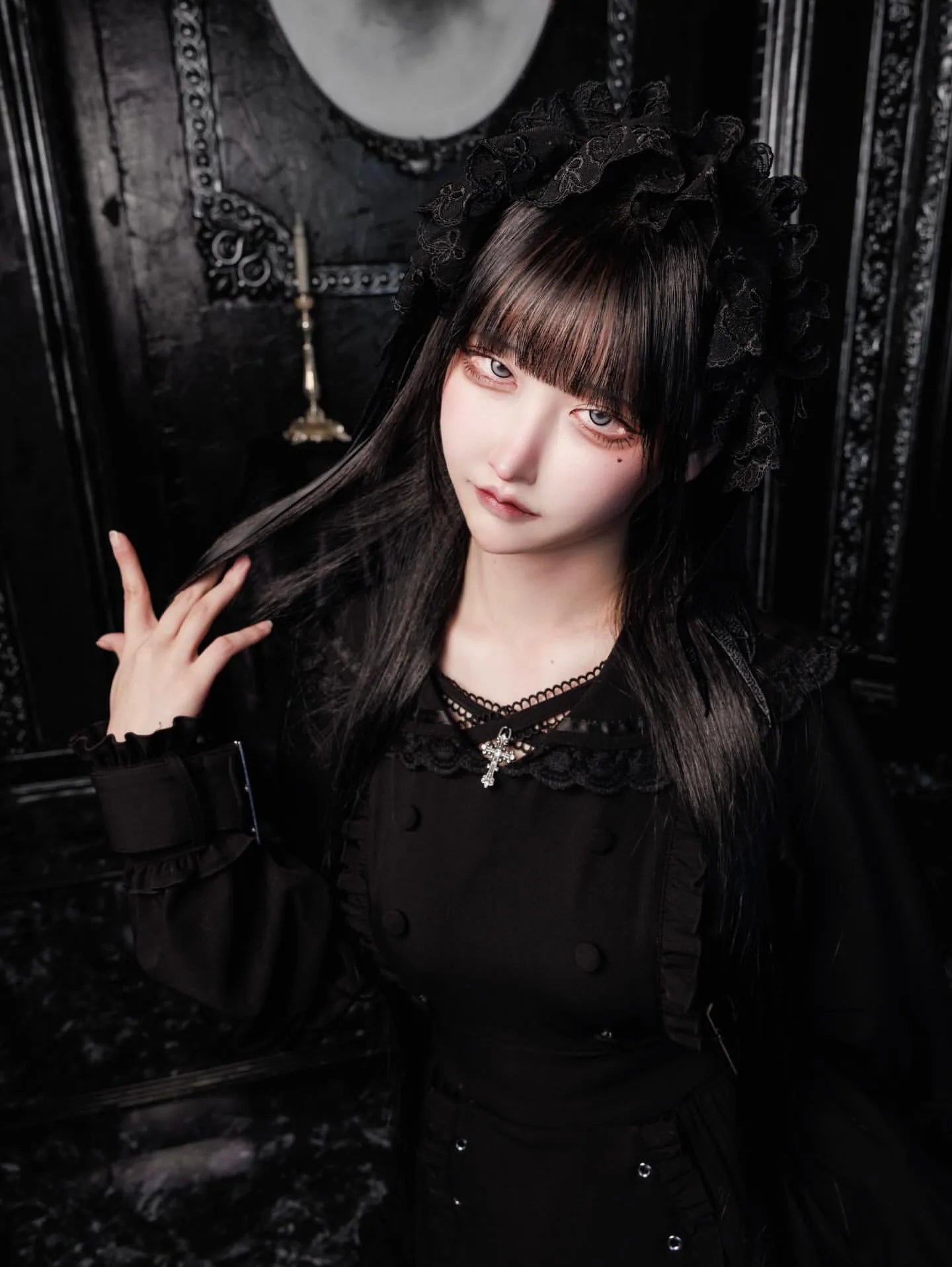 Women's Gothic Navy-Collar Maid Dress Set