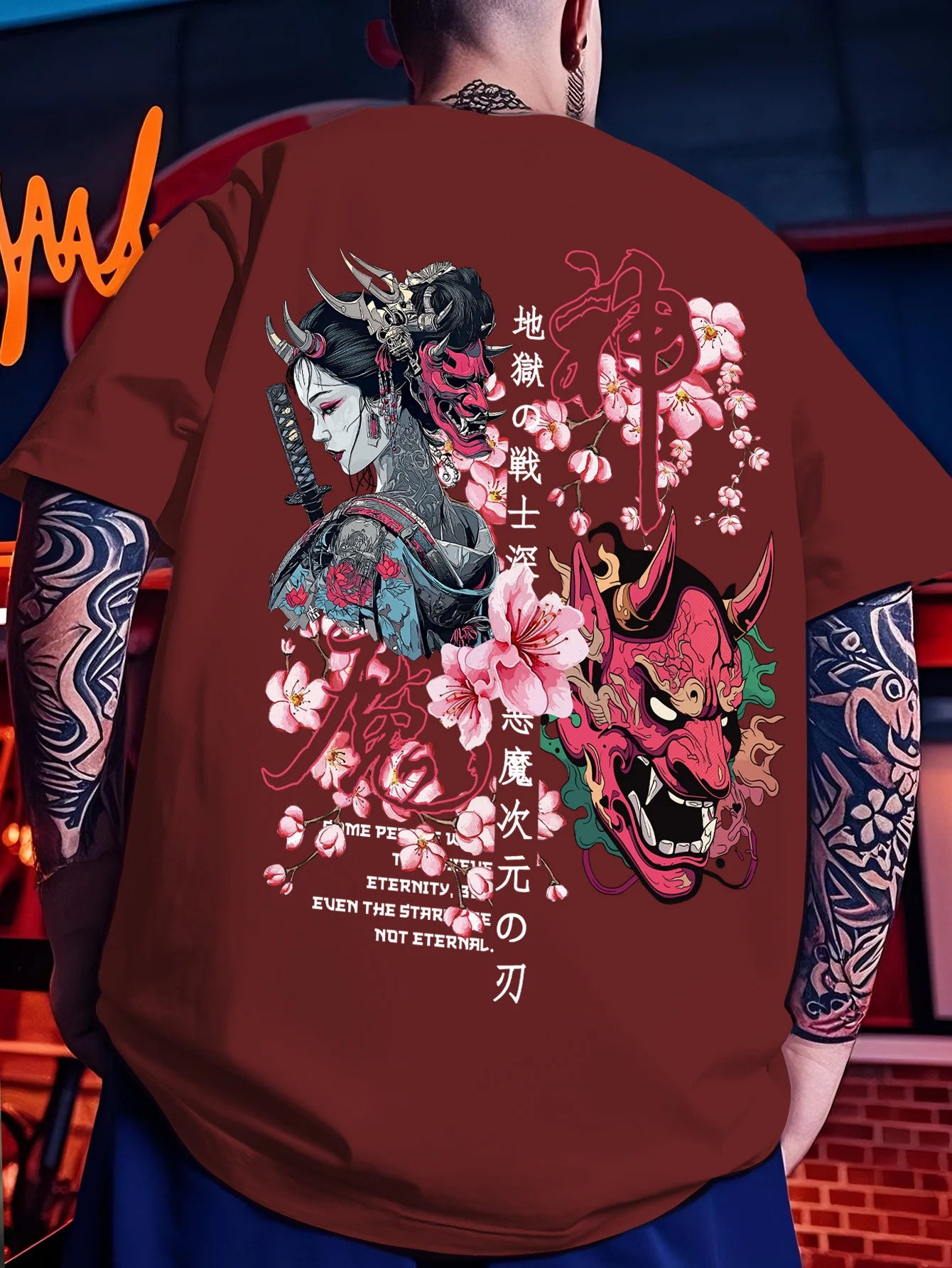 IJapanese Style Prajna Geisha Cherry Blossom Pure Cotton T-shirt for Children and Adults, Breathable and Fun Top