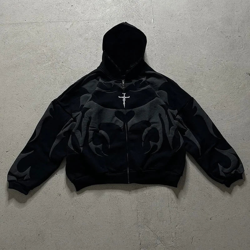 Apex Ritual – Y2K メンズバギーパーカー – 秋物長袖ルーズフード付きヴィンテージジッパーカーディガン