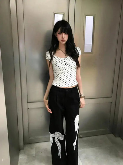 Women's Y2K Polka Dot Slim T-Shirt