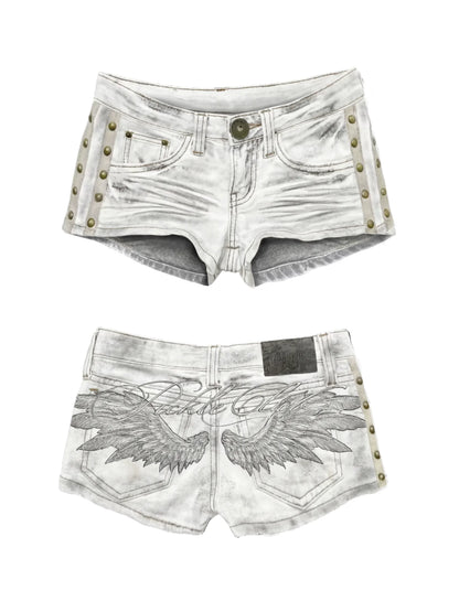 Women's Y2K Angel-Wing Denim Shorts Set