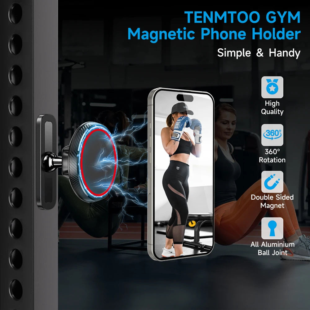 Tenmtoo Gym Magnetic Phone Holder 360 Adjustable Stand for MagSafe Compatible with All 4.7-6.5 Inch Smartphones iPhone 15 14 13