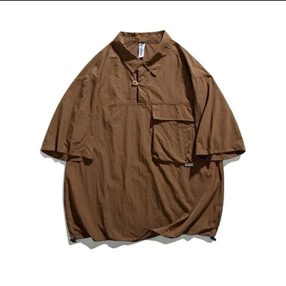 2024 New Summer Japanese Mens Set Harajuku Mid Sleeved Trendy Shirt+ Wide-leg Cargo Pants 2-pcs Thin Casual College Male Suit