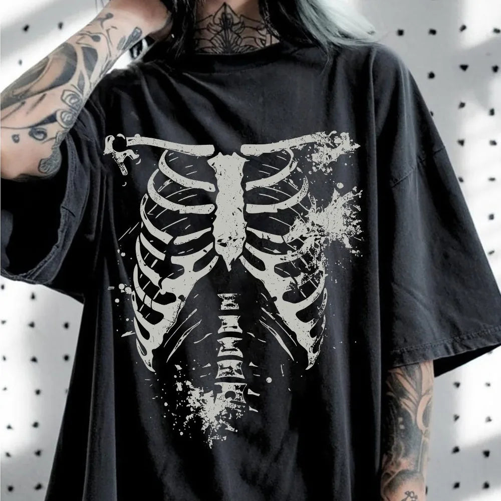 Women's Oversized Skull Graphic Casual T-Shirt - APEX RITUAL women's t-shirts