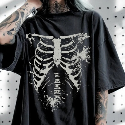 Women's Oversized Skull Graphic Casual T-Shirt - APEX RITUAL women's t-shirts