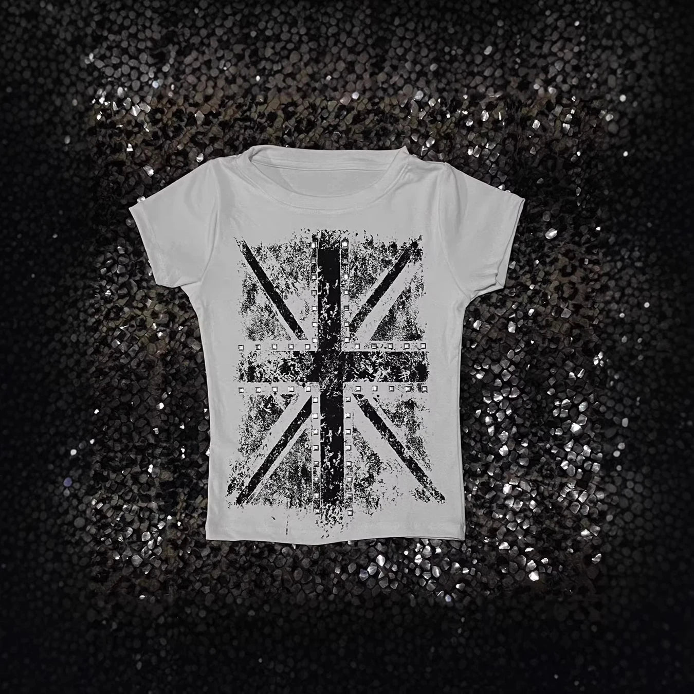 2026 Vintage Gothic Cross Hot Stamping Style Harajuku Round Neck T-Shirt Slim Fit Short Top