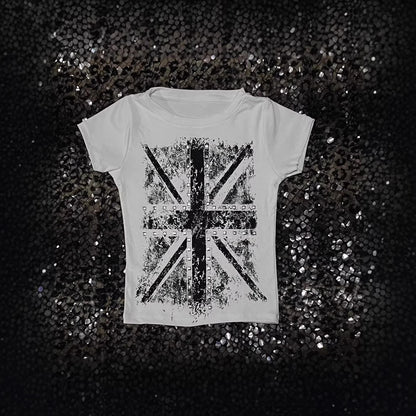 2026 Vintage Gothic Cross Hot Stamping Style Harajuku Round Neck T-Shirt Slim Fit Short Top