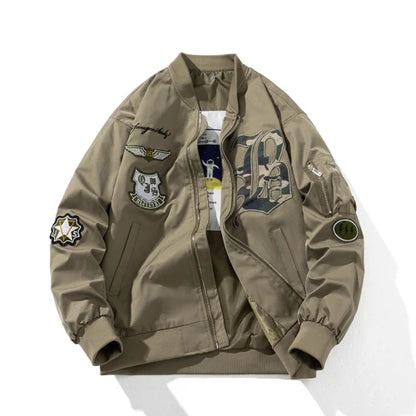 Autumn Winter Pilot Jacket Men Women Badge Star Vintage Bomber Jacket Embroidery Men Fashion Hip Hop Windbreaker Coat Streetwear