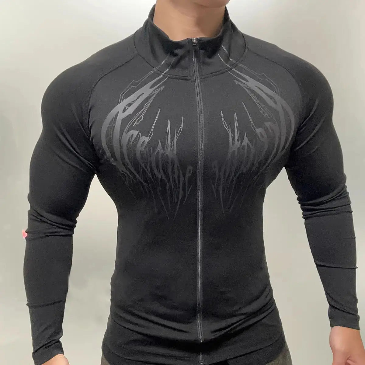 Gothic-Style Stretchy Slim Fit Fitness Sports Zip-Up Long-Sleeve Cardigan Jacket for Men And Women