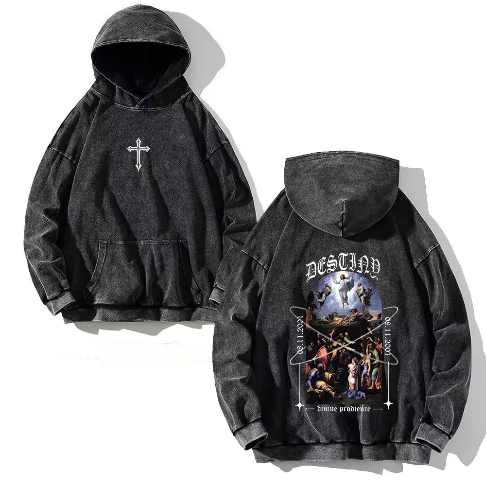 Apex Ritual – Men's Y2K Skull Print Oversized Hoodie – Vintage Hip Hop Pullover Sweatshirt