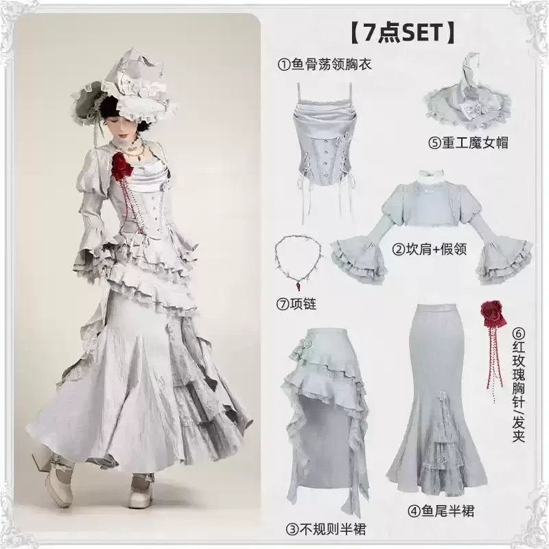 Women's Gothic Camisole Fishtail Skirt Set
