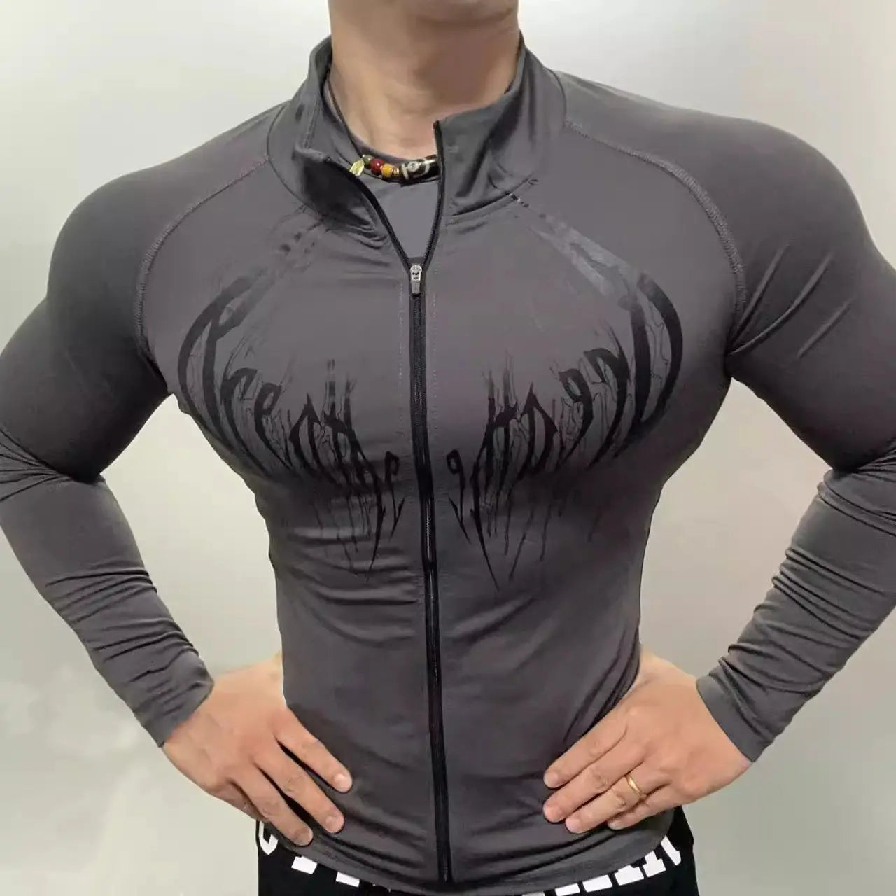 Gothic-Style Stretchy Slim Fit Fitness Sports Zip-Up Long-Sleeve Cardigan - APEX RITUAL men's jackets & coats