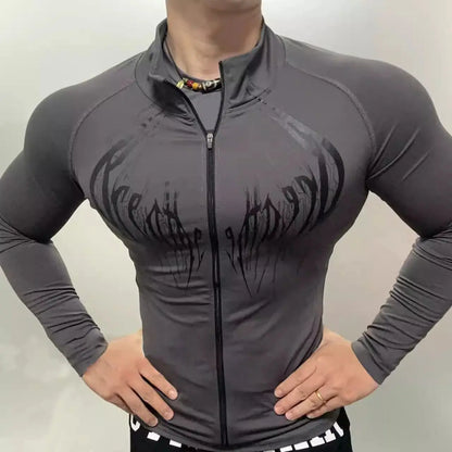 Gothic-Style Stretchy Slim Fit Fitness Sports Zip-Up Long-Sleeve Cardigan - APEX RITUAL men's jackets & coats