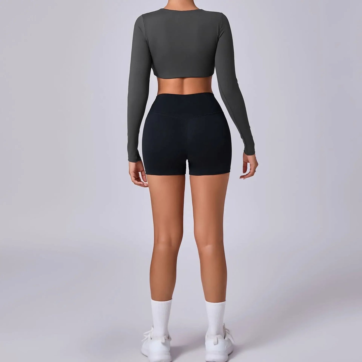 Crop Top Women Long Sleeve Tees 2026 Gym Shirt Padding Sports T-shirts Push Up Yoga Clothing Black White Blue Coffee Gray Navy