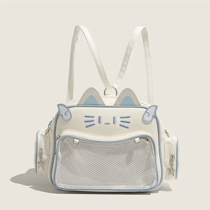 Women's Fashion Backpacks Y2K Korean Japan Kawaii Cat Ita Bag PU Cute Girls Transparent Pocket Aesthetic Shoulder Crossbody Bags