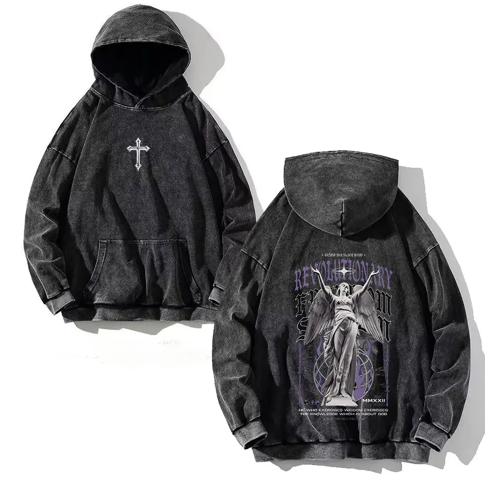 Apex Ritual – Men's Y2K Skull Print Oversized Hoodie – Vintage Hip Hop Pullover Sweatshirt