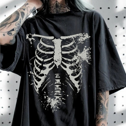 Women's Oversized Skull Graphic Casual T-Shirt