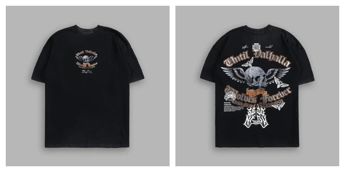 Apex Ritual – EINHERJAR サイドバイサイド オーバーサイズ Tシャツ – Y2K ゴシック ヒップホップ カップル Tシャツ