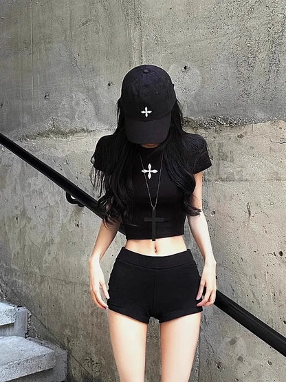 Spicy Short Sleeve Cotton T-Shirt Women's Summer Slim Fit Black Printed Top - APEX RITUAL women's t-shirts