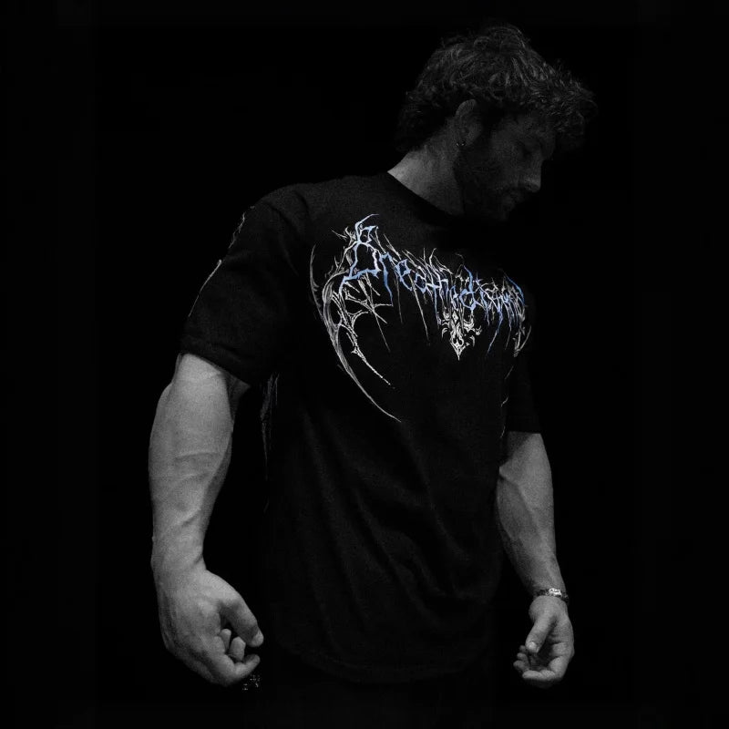 Men'S Fitness Muscle Men Exclusive FitnessTShirt，Dark Sports Style，OversizedT Cotton Short Sleeve T-Shirt