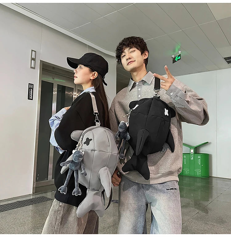 Whale Design Dual Shoulder Backpack Unisex Street Style Cycling Bag Fashionable Student Backpack for Men And Women