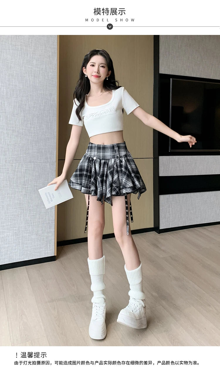 Sexy Plaid Pleated Mini Skirts For Women Y2k Casual Simple Korean Fashion Preppy Style Vintage Chic High Waist Faldas Hotsweet