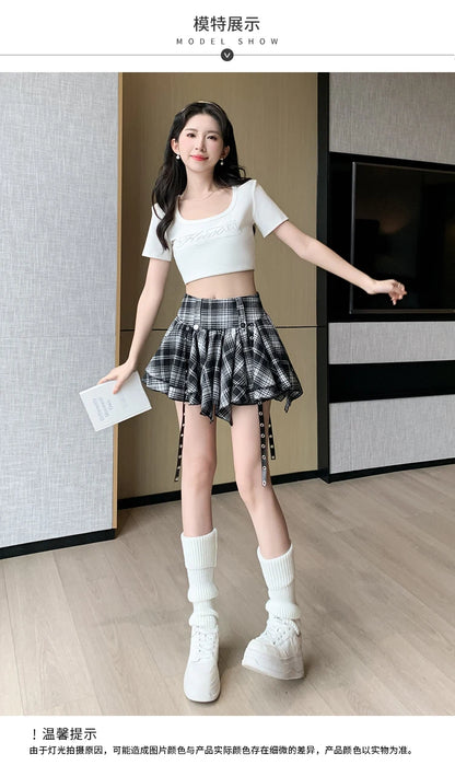 Sexy Plaid Pleated Mini Skirts For Women Y2k Casual Simple Korean Fashion Preppy Style Vintage Chic High Waist Faldas Hotsweet