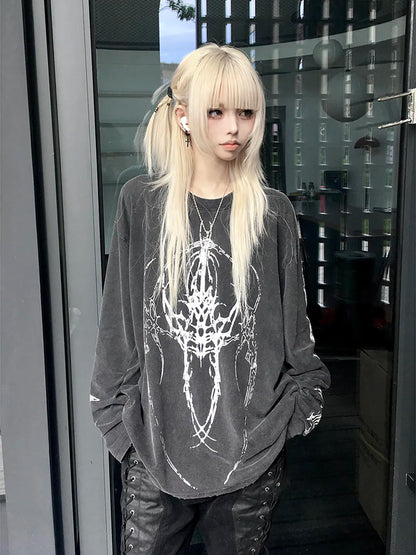 Women Grey Torn T-shirt Harajuku Korean Y2k Tees Top Vintage 90s Aesthetic - APEX RITUAL women's t-shirts