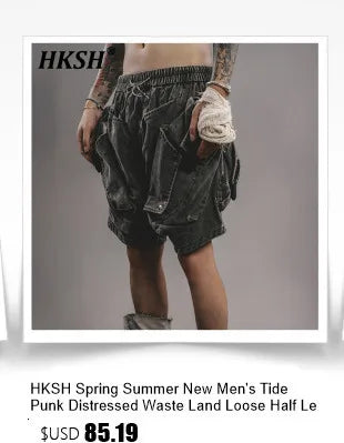HKSH Spring Summer New Men's Tide Dark Cotton Form Five Star Printed Pattern Cotton T-shirts Half Sleeve Women Chic Tees HK2006
