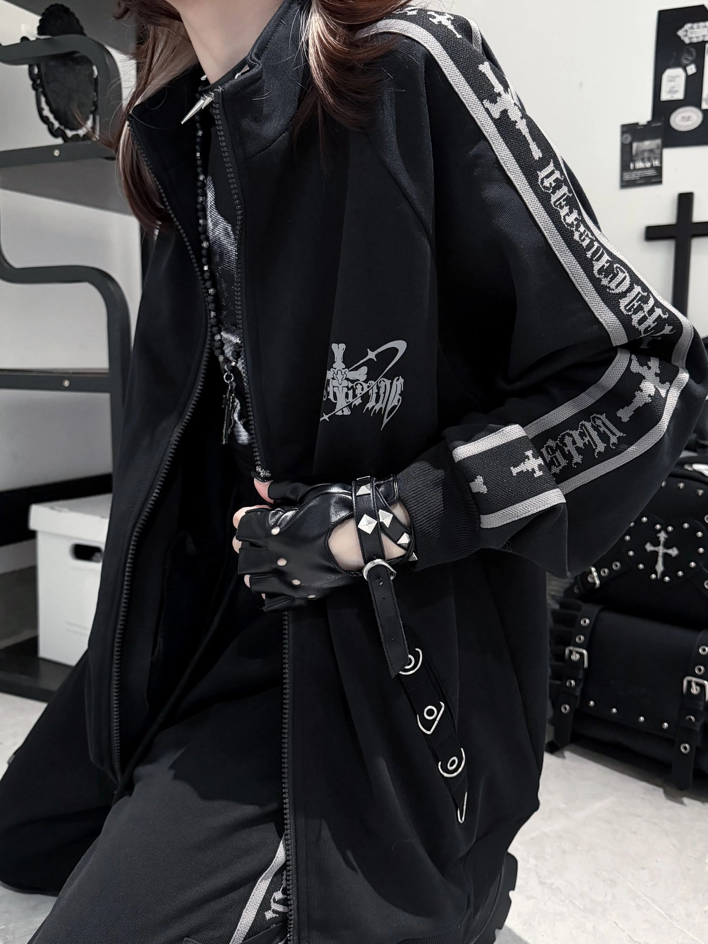 Original Printed Subculture Dark Loose Tracksuit Top and Pants Set Women's Outfits Oversized Stand Collar Zipper Sweatshirts