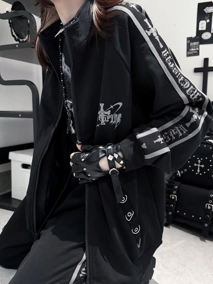 Original Printed Subculture Dark Loose Tracksuit Top and Pants Set Women's Outfits Oversized Stand Collar Zipper Sweatshirts