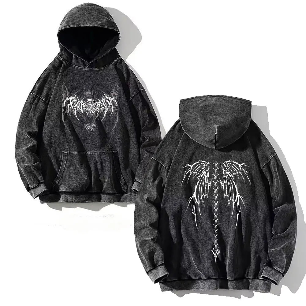 Apex Ritual – Men's Y2K Skull Print Oversized Hoodie – Vintage Hip Hop Pullover Sweatshirt