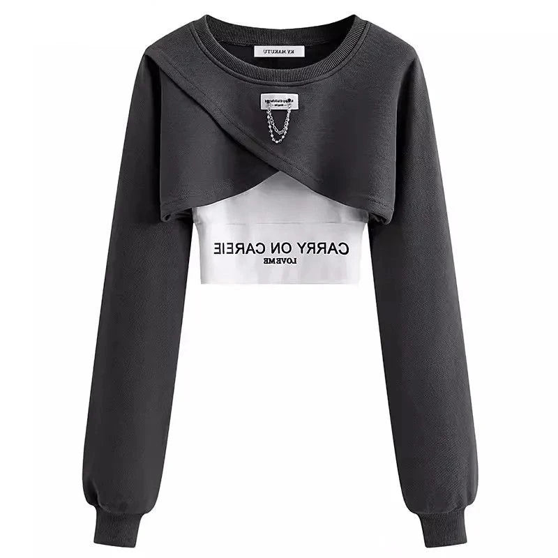 Spring Autumn Women Fashion Crop Sweatshirt Letter Sling Print Pants 1 or 3 Piece Set Lady Cool Streetwear Outfits Tops Trousers