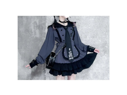 Women's Gothic Navy-Collar Maid Dress Set